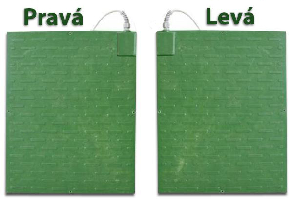 Orientace výhřevné desky – pravá a levá (výstup kabelu nahoře při pohledu zepředu)